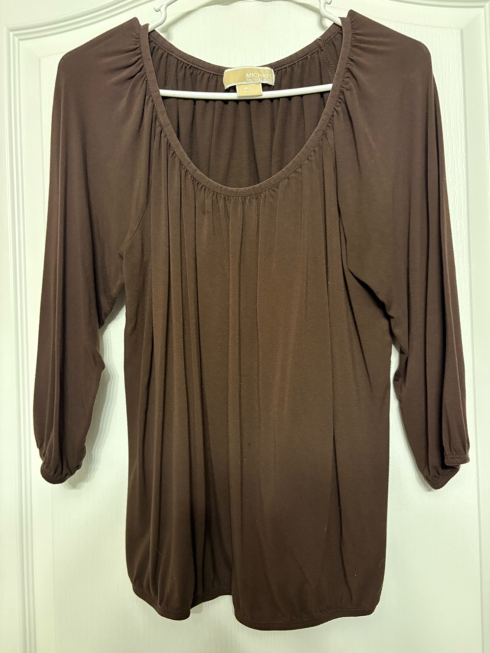 Michael Michael Kors Chocolate Brown Scoop Neck Long Sleeve Top